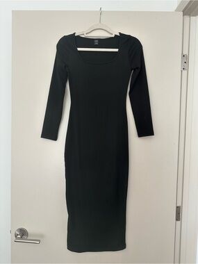 SHEIN Black Long Sleeve Midi Bodycon Dress